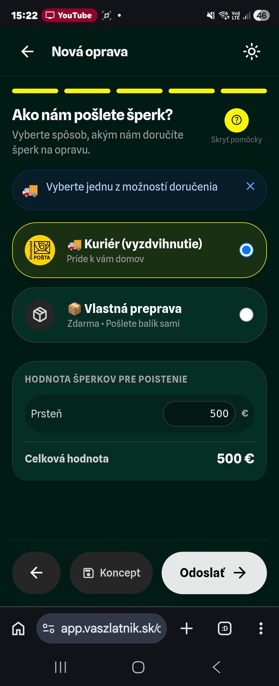 Výber spôsobu doručenia šperku