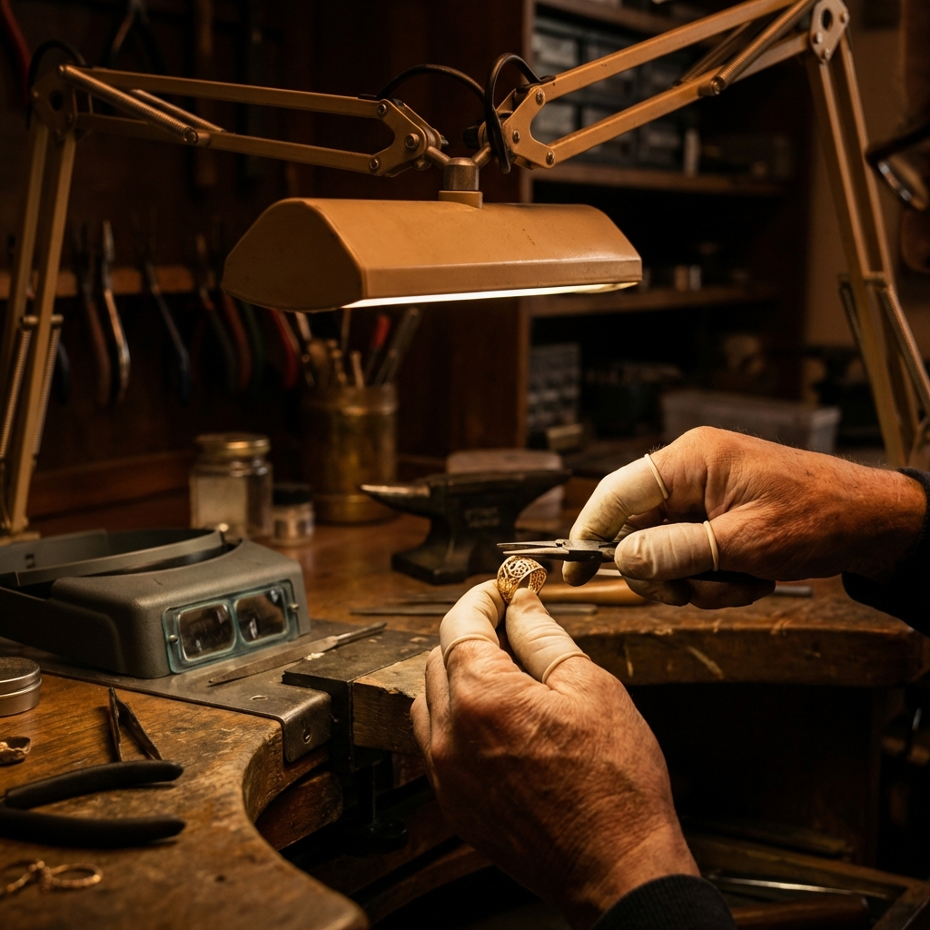 Zlatník pri práci v dielni